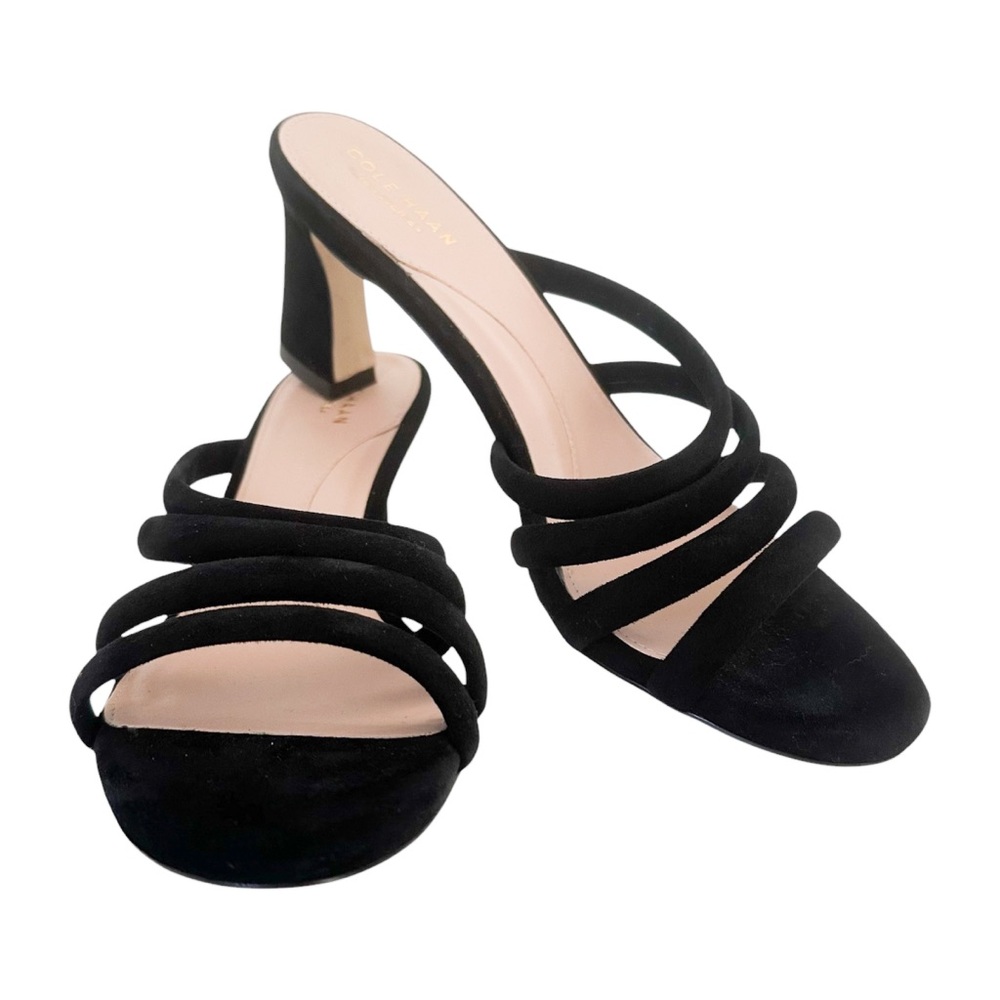 Cole Haan Adella Heeled Sandal 65 MM Black Suede Strappy Mule — Size 9 B